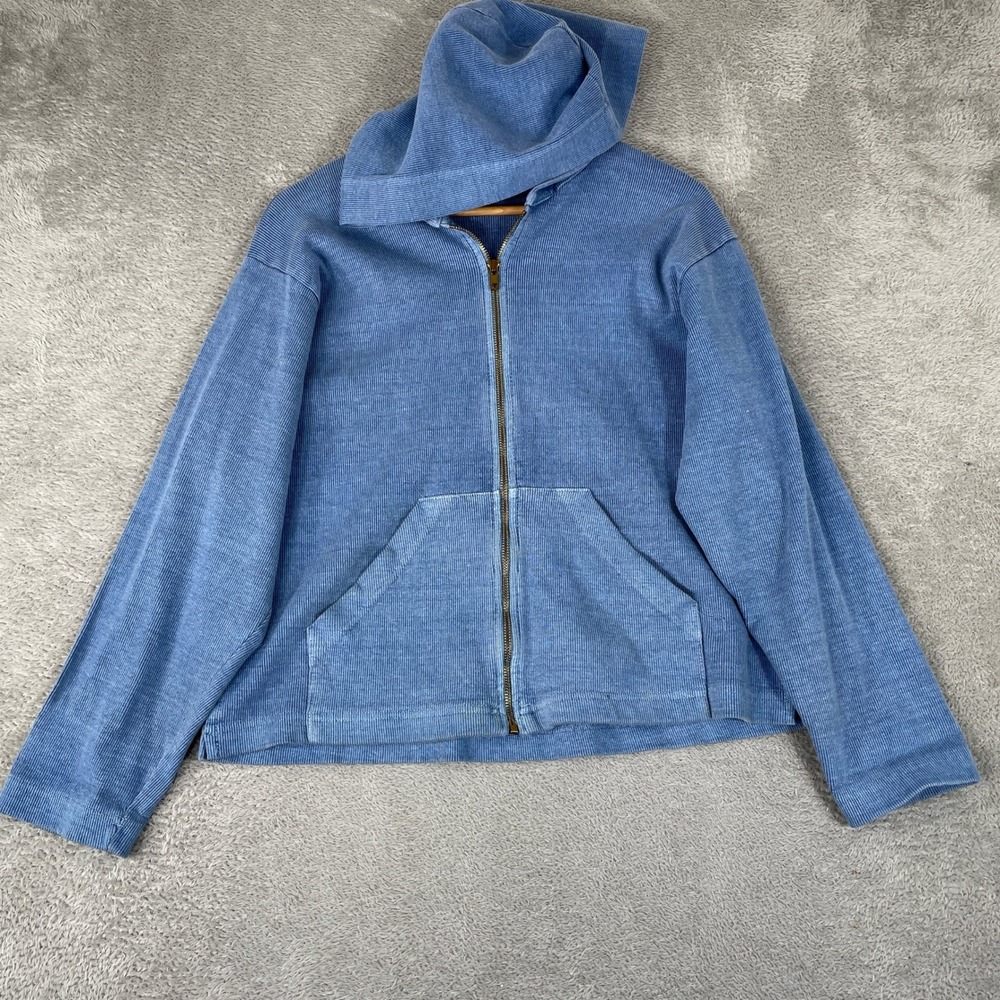 Fresh Produce Hoodie Womens Small Blue Ribbed Full Zip Cotton Made in USA